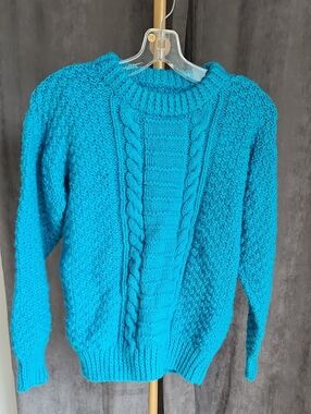 Vintage Homemade Cable Knit Crewneck Sweater - Teal